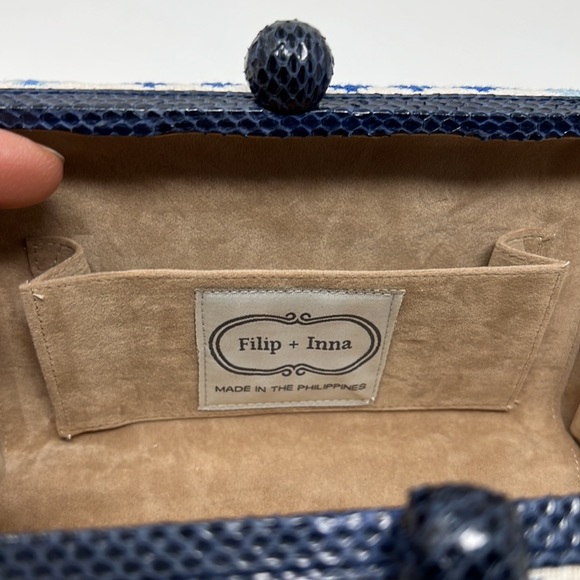 Filip and Inna clutch With cross stitch embroidery and snakeskin trim - Picture 5 of 5